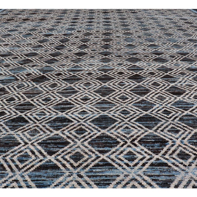 Blue, Charcoal, Gray and Brown Afghan Modern Geometric Design Rug 10'9 X 13'9 For Sale In Atlanta - Image 6 of 14