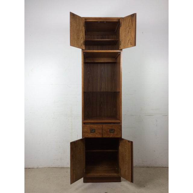 Brown Vintage Campaign Style Tall Cabinet With Lighted Shelving by Stanley For Sale - Image 8 of 17
