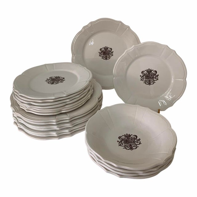 Limoges, France Rare Niderviller Faience Plates – French Elegance & Heritage French Faience Niderviller France Dinner Service Coat of Arms - 20 Pieces For Sale - Image 4 of 10