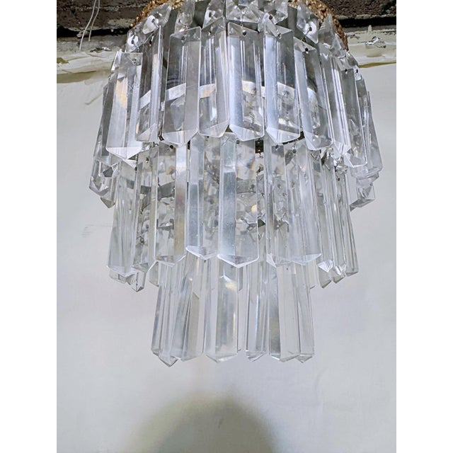 Vintage Waterfall Crystal Chandelier With Ornate Brass Crown For Sale - Image 4 of 9