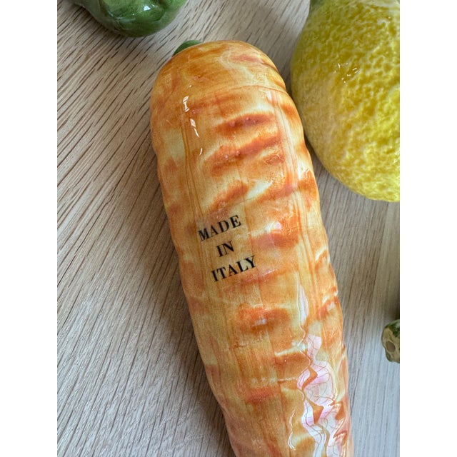 Vibrant vintage Italian majolica ceramic fruit and vegetable collection, hand-painted in richly glazed, lifelike detail....