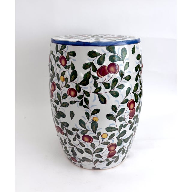 Vintage Chinese Hand-Painted Botanical Fruit & Vine Ceramic Garden Stool For Sale - Image 4 of 8