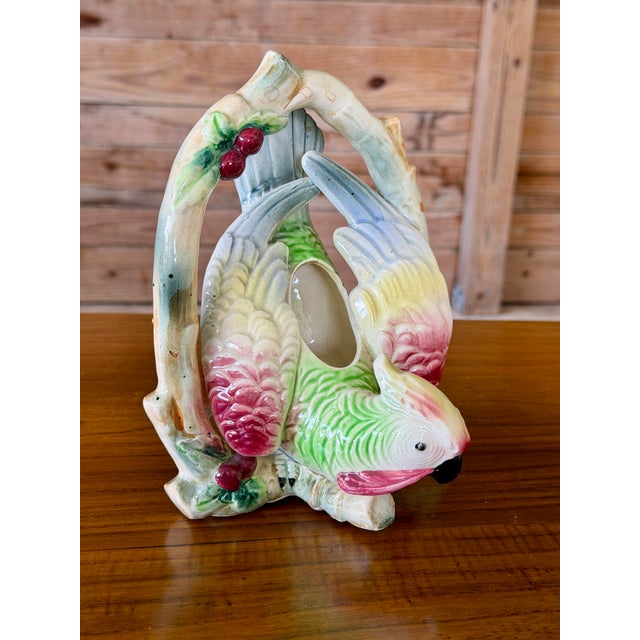 Vintage Japanese Majolica Style Parrot Vase For Sale - Image 9 of 11