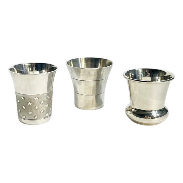 Art Deco French Silver Plate Small Cups Matchstick Holders - Set of 3 For Sale