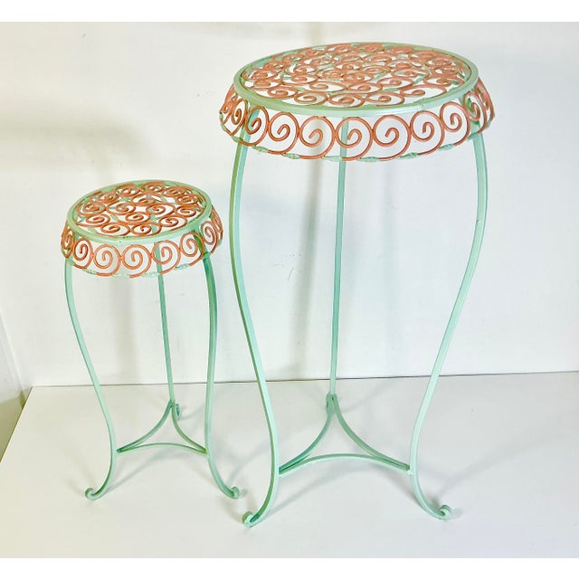 1950s Vintage Art Nouveau French Tole Metal Plant Stands - A Pair, Newly Painted For Sale - Image 4 of 10