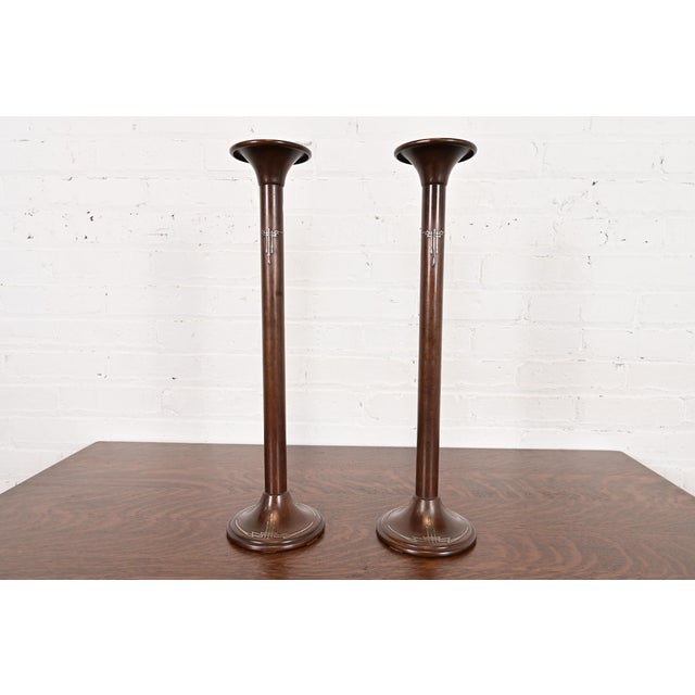 Silver Crest Arts & Crafts Sterling Silver on Bronze Tall Candlesticks, Pair For Sale - Image 13 of 13