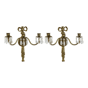 Vintage French Empire Brass Multi-Arm Wall Candle Sconces, a Pair