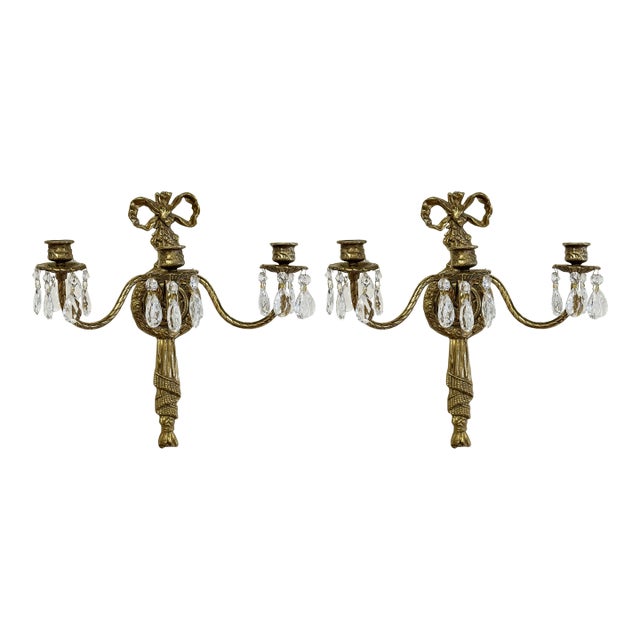 Vintage French Empire Brass Multi-Arm Wall Candle Sconces, Pair For Sale