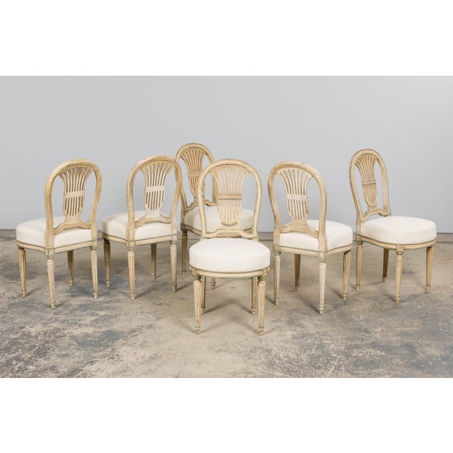 Late 19th Century Antique French Louis XVI Style Lyre Back Painted Dining Chairs - Set of 6 For Sale - Image 5 of 18