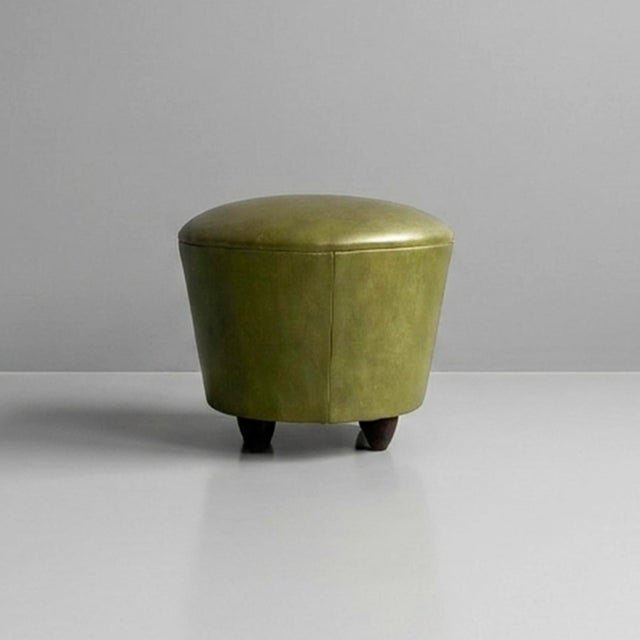 Wood Italian Modern Green Faux Leather Pouf, 1970s, Set of 3 For Sale - Image 7 of 18