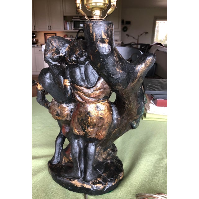 Vintage Aboriginal Lamp, Australian, Plaster, With Shade, 21" Tall Shade also vintage and made with a double layer of...