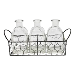 Vintage French Country Glass Jar Vases With Basket