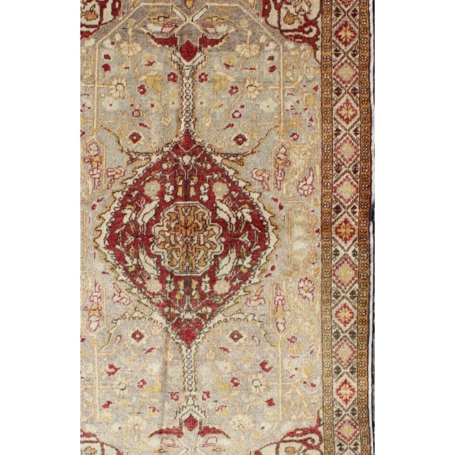 Floral midcentury vintage Turkish Oushak rug in red, gold, gray and brown, rug na-63769, country of origin / type: Turkey...