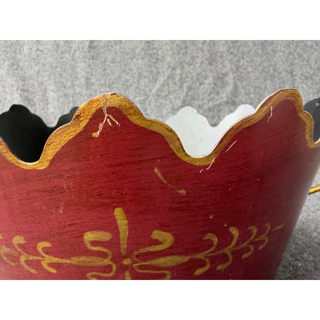 Vintage Maroon Gold Hand Painted French Tole Cachepot For Sale - Image 13 of 13
