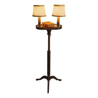 Adjustable 20th Century Louis XVI Mahogany Floor Lamp Table with Marble Top, France For Sale