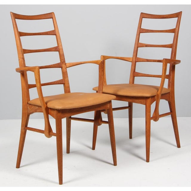 Niels Koefoed armchair made in solid oak. New upholstered in vintage tan full grain aniline leather. Model Lis, made by...