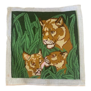 1970s Unframed Needlepoint Jungle Scene of Lions For Sale