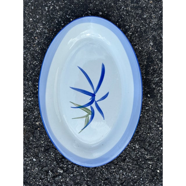Ceramic Portuguese Platters - Set of Six Unique Ceramic Artisan Painted Floral Designs - Oval, Mid 20th C. For Sale - Image 7 of 9