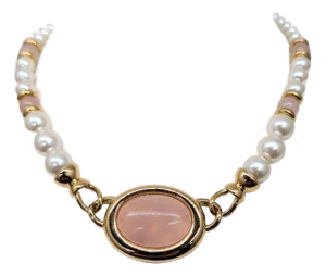 Vintage Signed Napier Faux-Pearl & Rose Quartz Beaded Necklace