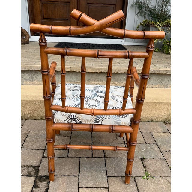 Burnt Umber Early 21st Century Chinoiserie Influenced Faux Bamboo Chairs by Mark David Pair For Sale - Image 8 of 13