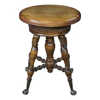 Antique Victorian Birch Ball & Claw Piano Organ Stool Seat Rest For Sale