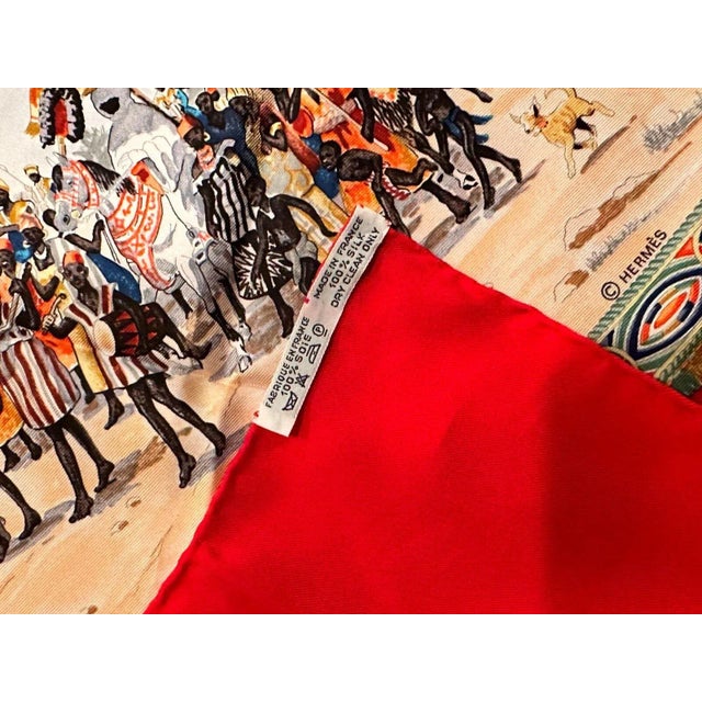 Contemporary Hermes Carre Africa Tribe Vintage 90cm Red Silk Scarf For Sale - Image 3 of 6