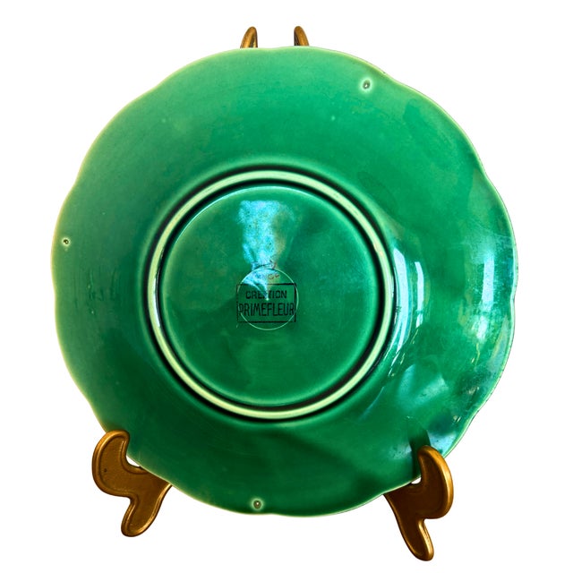 1950s Large Green Leaf Plates from Gien, 1950s, Set of 4 For Sale - Image 5 of 6