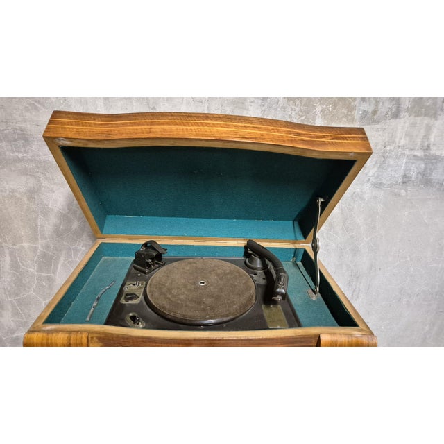 Vintage Art Deco Radio Gramophone Cabinet with Garrard R.C.72 Record Changer and Wooden Case, 1940s For Sale - Image 6 of 16