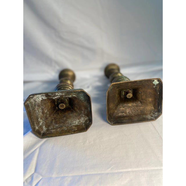Antique 1800s English Brass Push Up Candlesticks- a Pair For Sale - Image 9 of 9