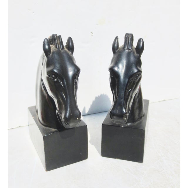 Black enamel finish on a wooden-carved horse-head bookend. Class head from the Parthenon, Athens. With an updated 50s mane...