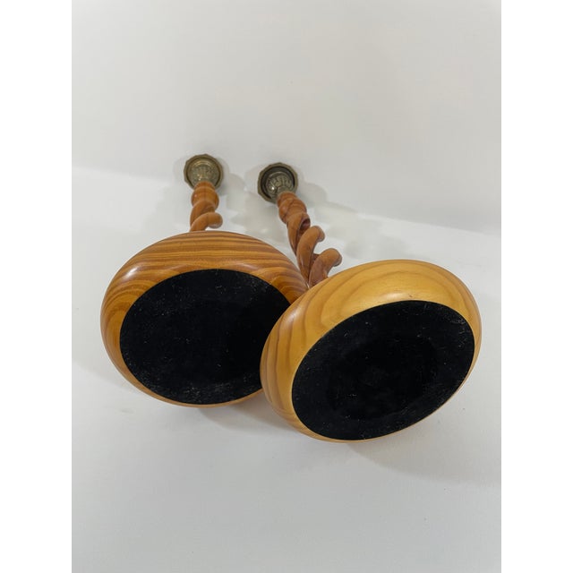Vintage English Oak Open Barley Twist Candlesticks - A Pair For Sale - Image 9 of 15
