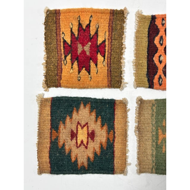 1960s Vintage Southwestern Wool Textile Coasters, Set of 4, Handwoven Kilim Style For Sale - Image 5 of 7