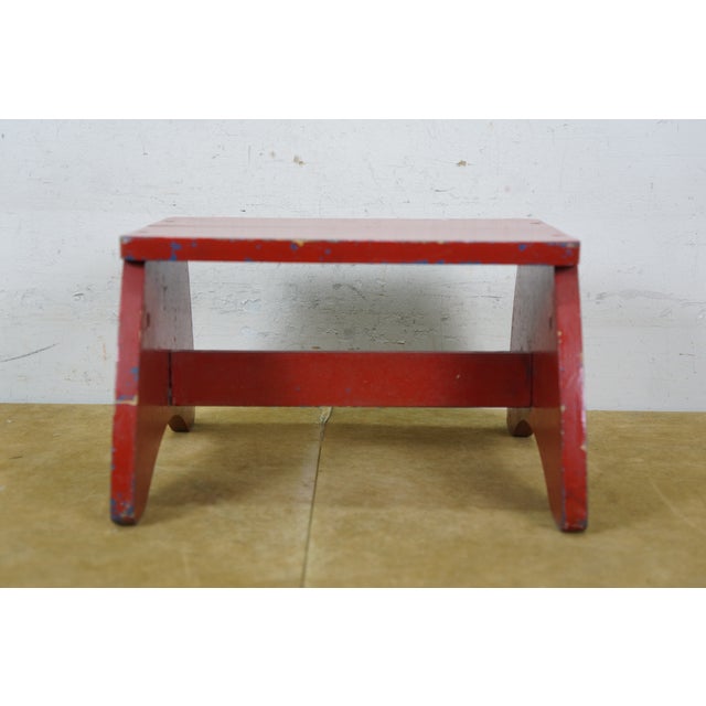Vintage Wooden Red Painted Step Stool Footstool Ottoman 12" For Sale - Image 4 of 11