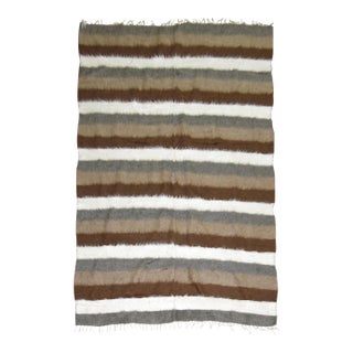 Sirt Vintage Turkish Striped Mohair Rug - 5' x 7' For Sale