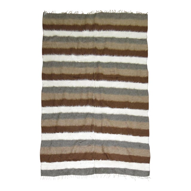 Sirt Vintage Turkish Striped Mohair Rug - 5' x 7' For Sale