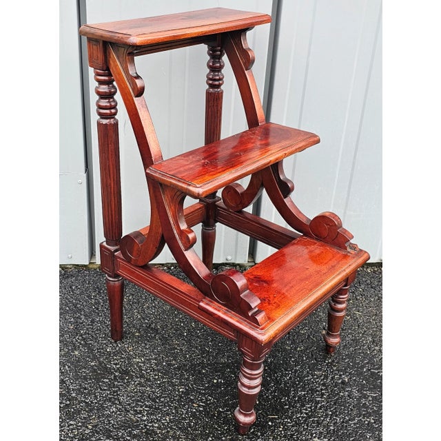 Early 20th Century Neoclassical Style Mahogany Library Stairs For Sale - Image 4 of 8