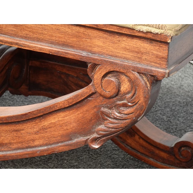 Vintage French Country Bedside X Bench Silk Blend Fabric For Sale - Image 11 of 12