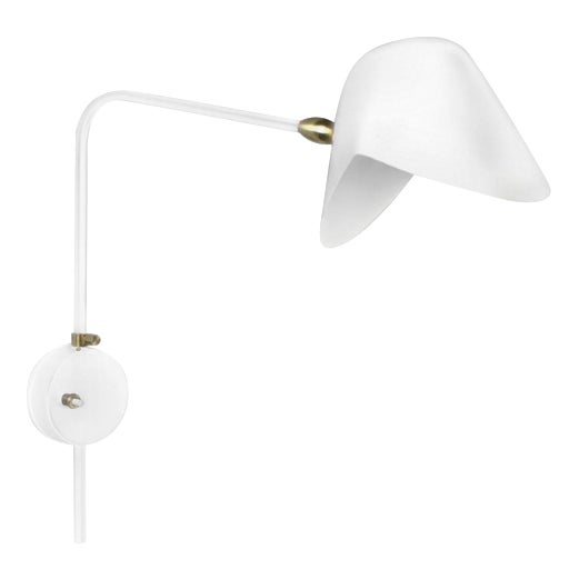 Mid-Century Modern White Anthony Wall Lamp with Round Fixation Box by Serge Mouille For Sale