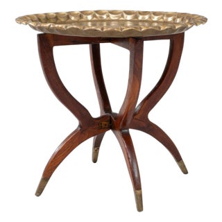 1970s Moroccan Mid-Century Walnut Coffee Table With Spider Legs and Bronze Top For Sale