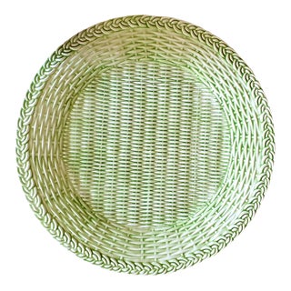 Les Ottomans Handpainted Ceramic Wicker Collection Dinner Plate, Green For Sale
