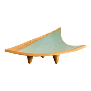 1950s Terra Cotta + Turquoise Glazed Footed Tray