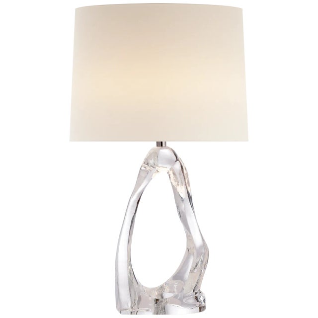 Modern AERIN for Visual Comfort Signature Cannes Table Lamp in Clear Glass with Linen Shade For Sale - Image 3 of 5
