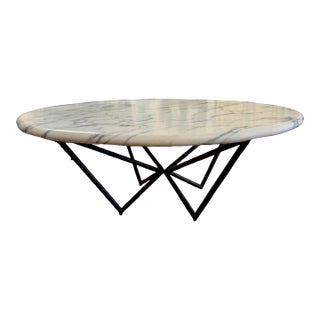 Custom Italian Coffee Table With Marble Top and Steel Base For Sale