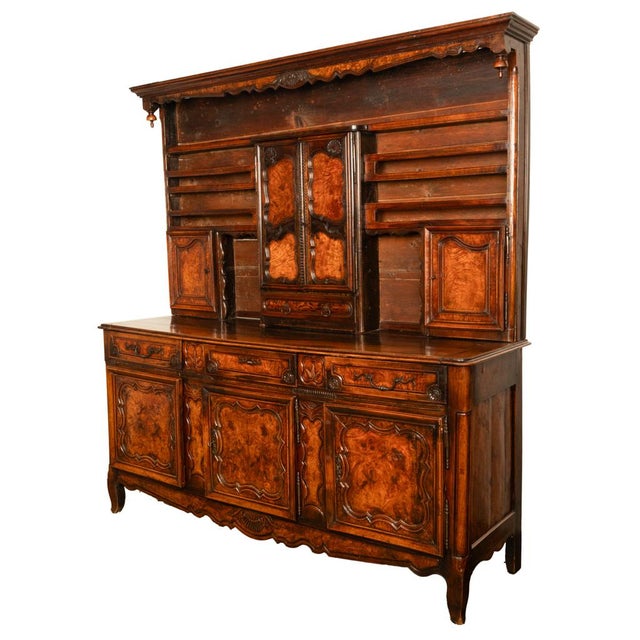 Antique French Provincial Normandy Carved Walnut Dresser Buffet Vaissilier 1790 For Sale - Image 14 of 18