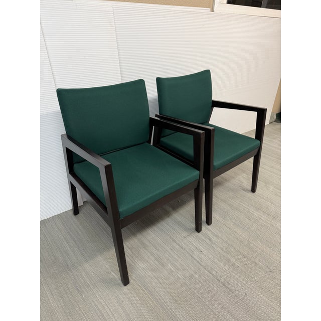 Contemporary Ofs Brands Contemporary Green Upholstered Wood Armchairs, a Pair For Sale - Image 3 of 13