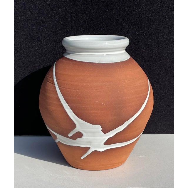 Ceramic Irish Terracotta & White Brushstroke Pottery Vase For Sale - Image 7 of 7