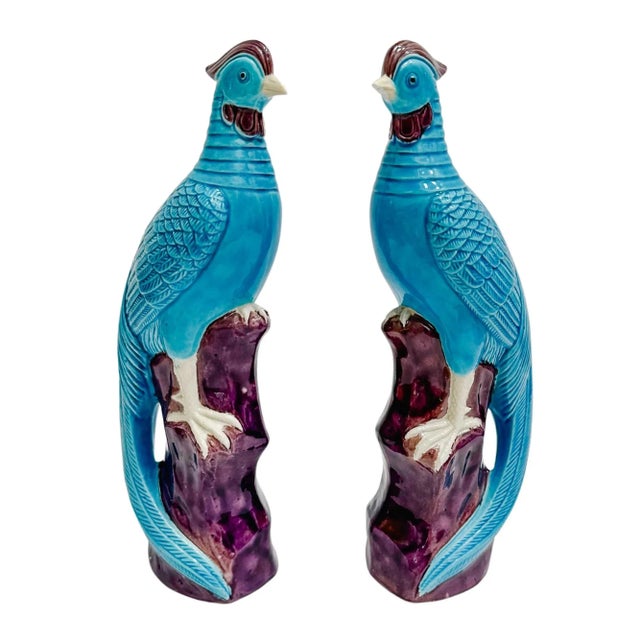 Early 20th Century Chinese Turquoise Porcelain Perched Phoenix Birds - A Pair For Sale - Image 10 of 10