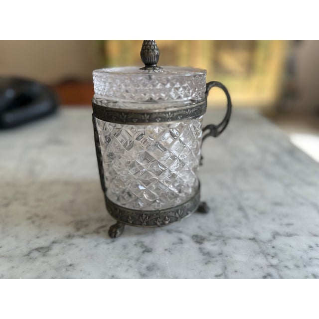 Italian Art Nouveau Rock Crystal Jar with Lid Faceted Cut and Ornamental Mount, 1890s For Sale - Image 3 of 18