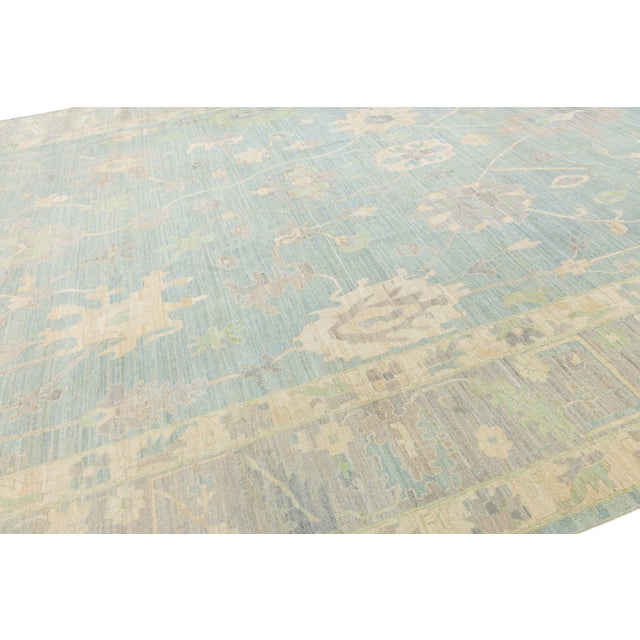 Contemporary Hand-Knotted Wool Oushak Rug in Blue, Ivory & Muted Beige For Sale In New York - Image 6 of 12