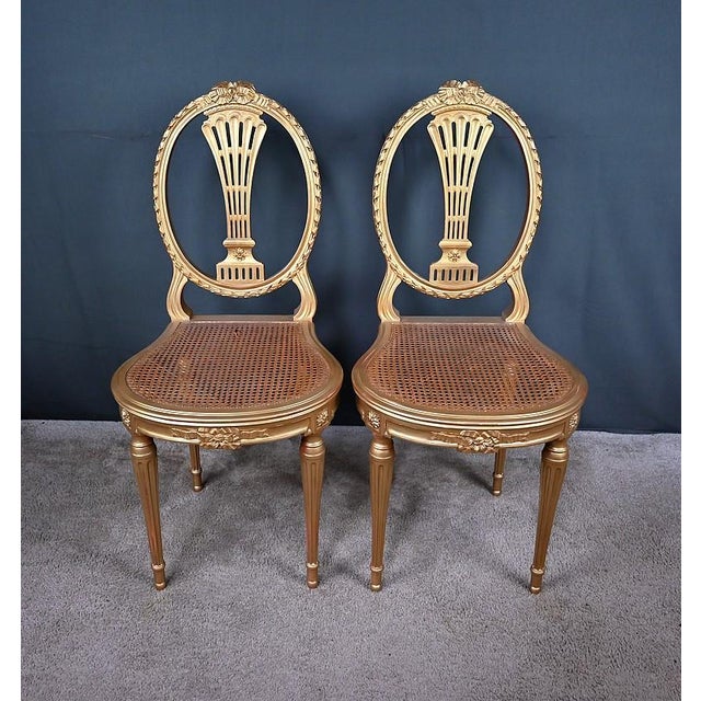 Early 20th Century Louis XVI Style Gilded Wood Chairs, Set of 2 For Sale - Image 3 of 18